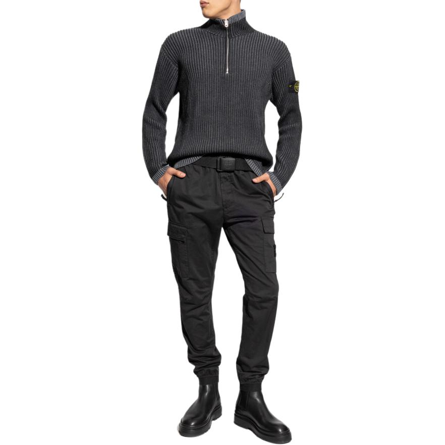 Lookbook ストーンアイランド ブラック エラスティックウエスト カジュアルジョガーパンツ 811531314-A0029