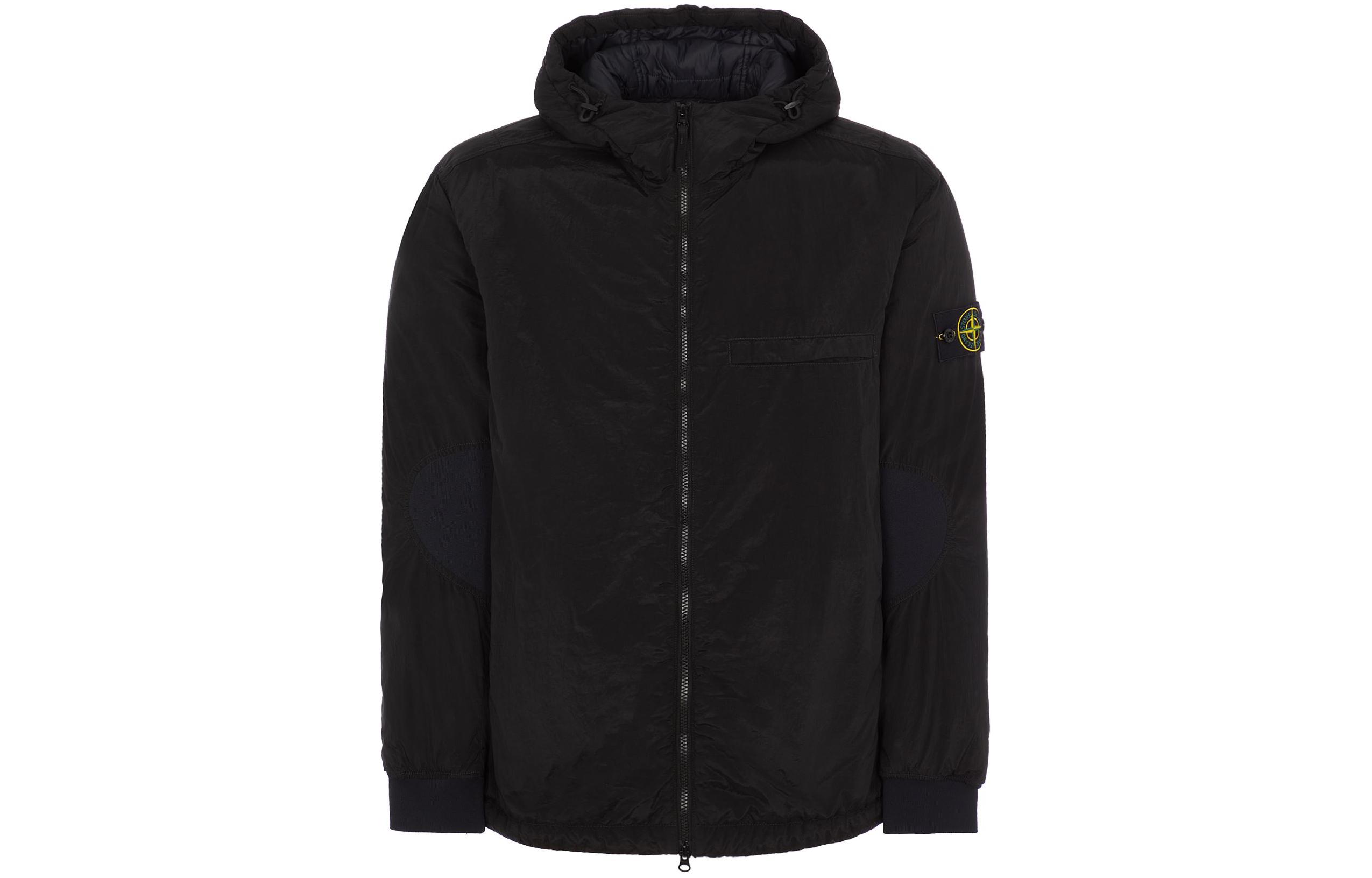 Stone Island  Black Hooded Zip-Up Patchwork Cotton Jacket 791542819-V0029