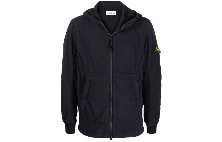 STONE ISLAND  Black Hoodie Jacket with Logo Patch and Pocket Design. 751541928-V0029