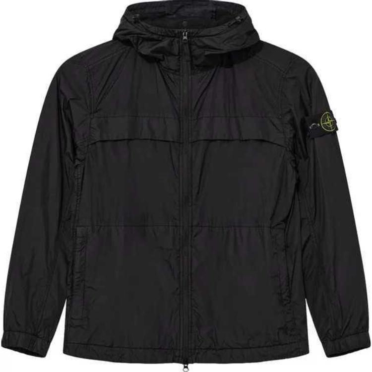 Order Stone Island 黑色輕量軟殼尼龍夾克附拉鍊口袋 801540922-V0029