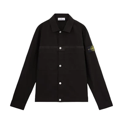 Stone Island Black Logo Collared Long Sleeve Button-Up Jacket 811511412-V0029