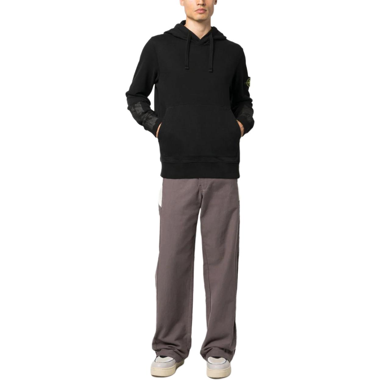 Shop STONE ISLAND Hoodie Logo Hitam Lengan Panjang Sweatshirt Pullover. 791567461-V0029