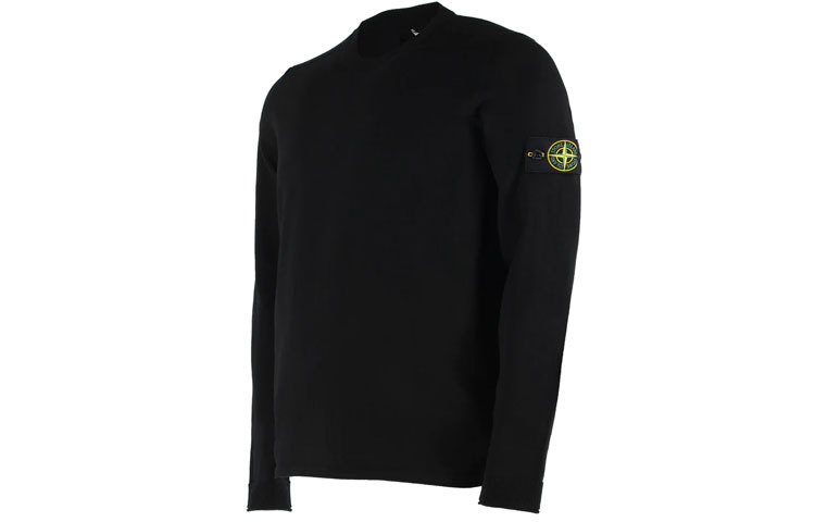 Shop STONE ISLAND Sweater Hitam Logo Patch Lengan Panjang Crewneck 1015532B9-A0029