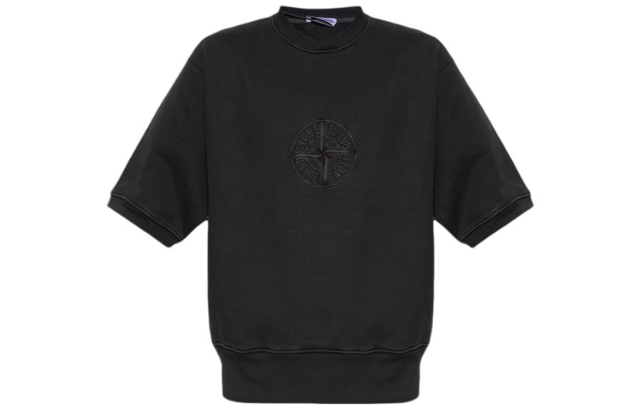 Stone Island  Black Logo Print Crewneck Pullover Sweatshirt 791566155-V0129