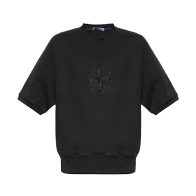 Stone Island Black Logo Print Crewneck Pullover Sweatshirt 791566155-V0129