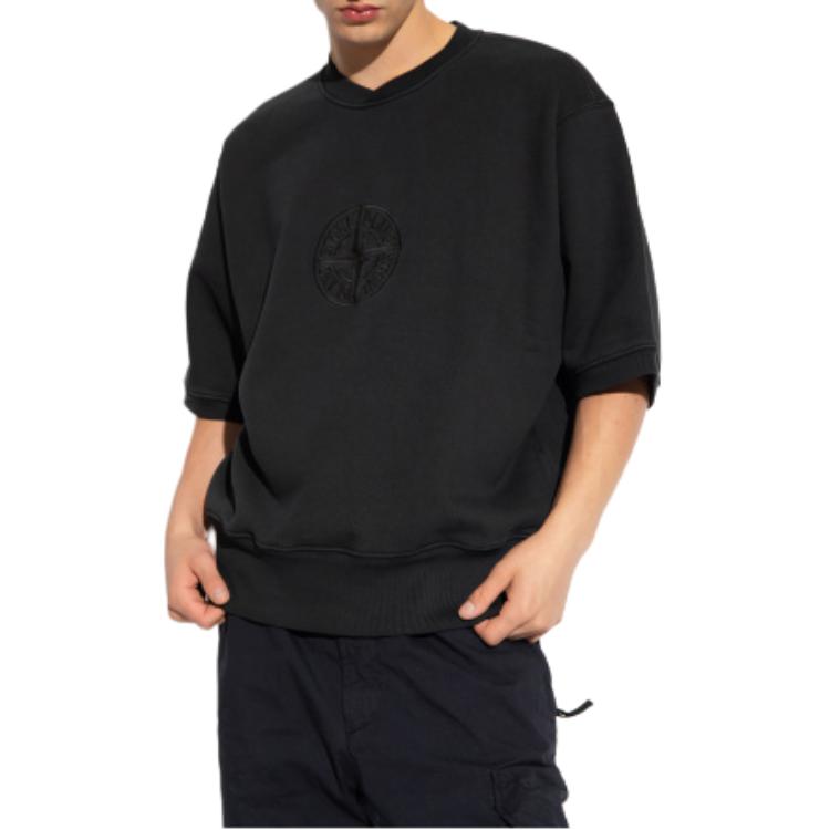 Purchase Stone Island 黑色標誌印花圓領套頭衫 791566155-V0129