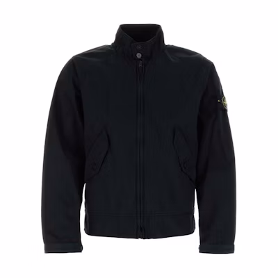 STONE ISLAND Black Logo Print Zip-Up Jacket with Stand Collar. 801543734-V0029