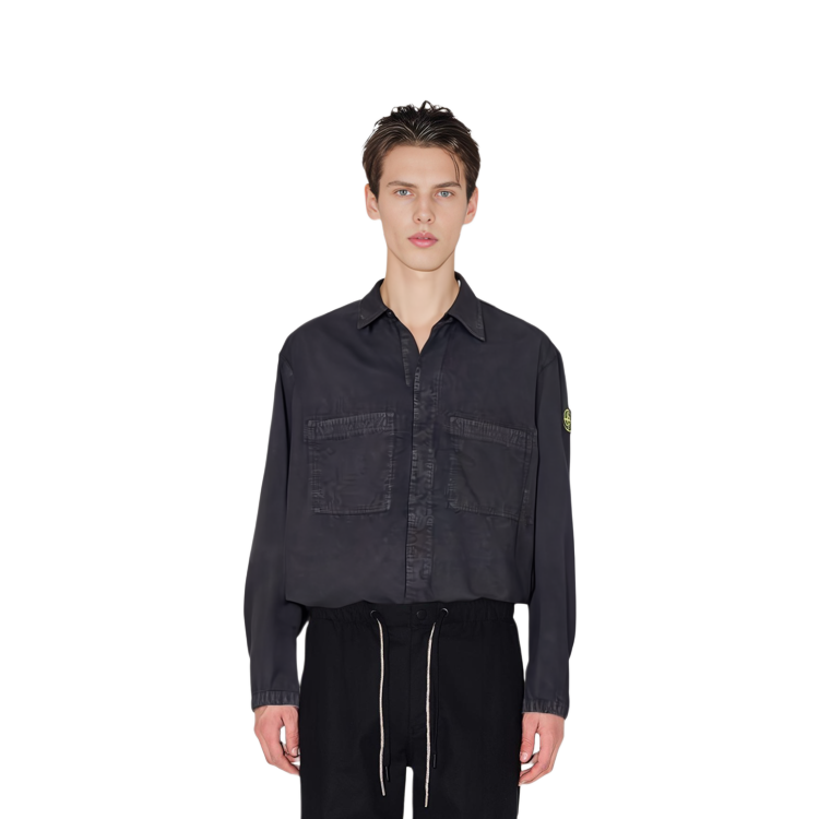 Shop STONE ISLAND  Black Long-Sleeve Shirt Classic Collared Style 7915112WN-V0129