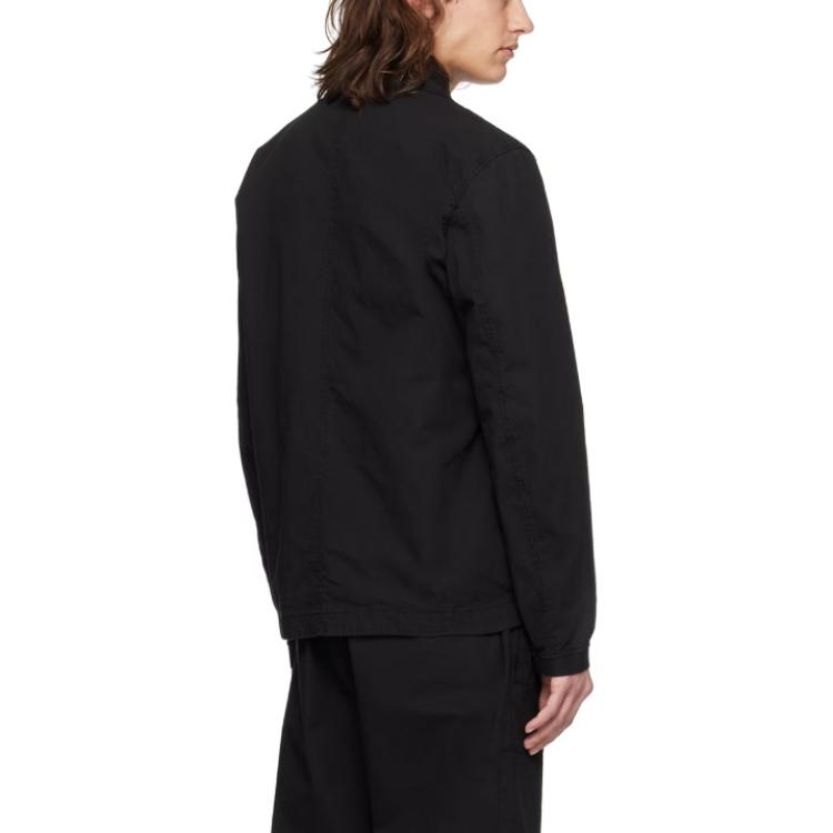 Shop Stone Island  Black Long Sleeve Zip Shirt with Badge Patch. 801512011-V0029