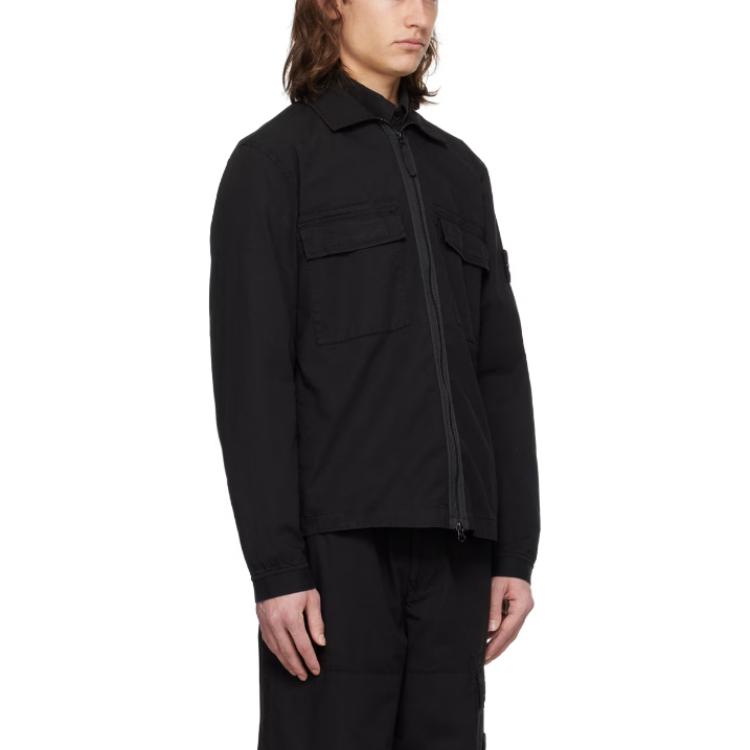 Purchase Stone Island  Black Long Sleeve Zip Shirt with Badge Patch. 801512011-V0029