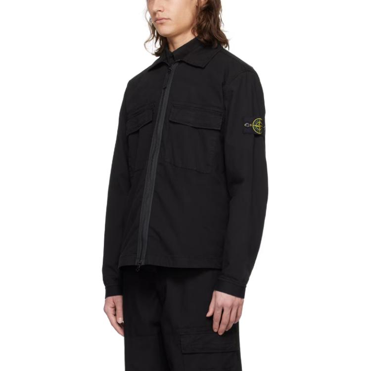 Details for Stone Island  Black Long Sleeve Zip Shirt with Badge Patch. 801512011-V0029