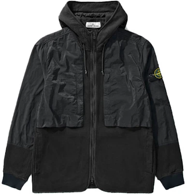 STONE ISLAND Black Metallic Nylon Paneled Fleece Cotton Sweatshirt 751564741-V0029 Buy STONE ISLAND Black Metallic Nylon Paneled Fleece Cotton Sweatshirt 751564741-V0029