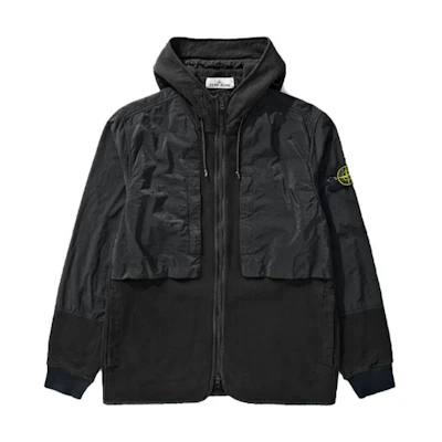 STONE ISLAND Black Metallic Nylon Paneled Fleece Cotton Sweatshirt 751564741-V0029