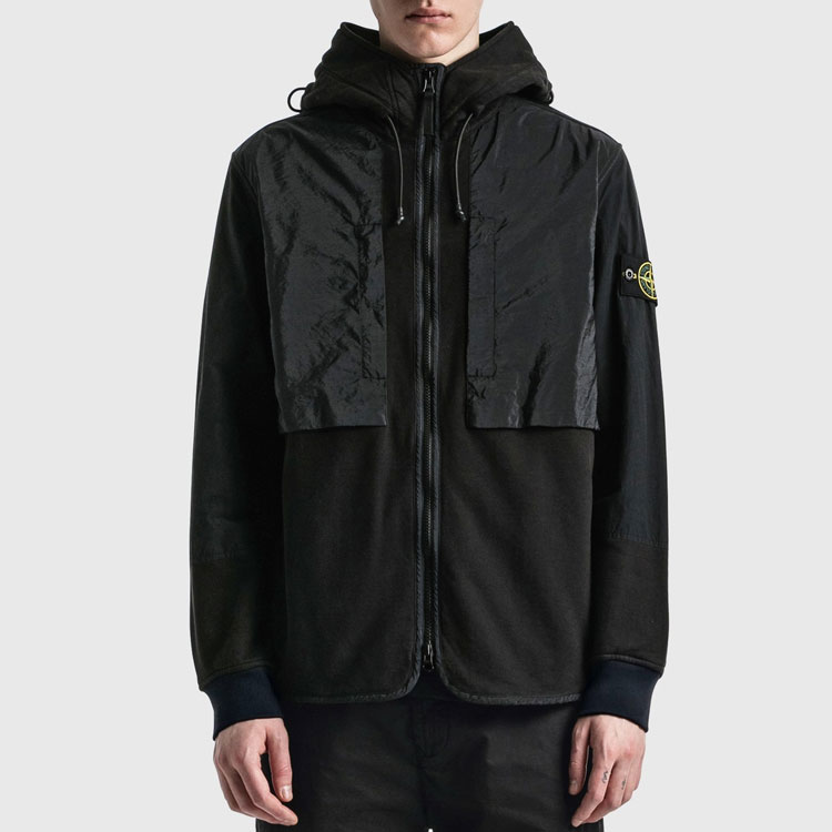 STONE ISLAND  Black Metallic Nylon Paneled Fleece Cotton Sweatshirt 751564741-V0029 圖 5