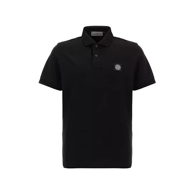 STONE ISLAND Black Short Sleeve Polo Shirt with Chest Logo. 81152SC17-A0029