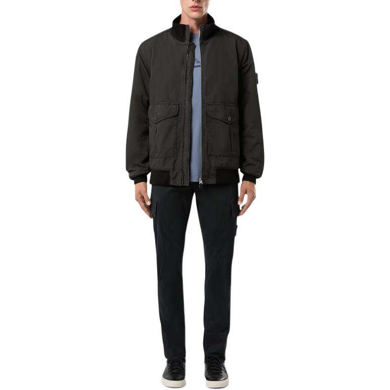 Shop STONE ISLAND 黑色側標拉鍊直筒休閒長褲 8115301L1-V0129