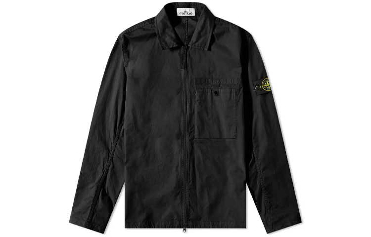 Order Stone Island Jaket Hitam Poket Tunggal Logo Sulam. 761512619-V0029