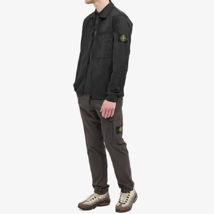 Cheap Stone Island Jaket Hitam Poket Tunggal Logo Sulam. 761512619-V0029