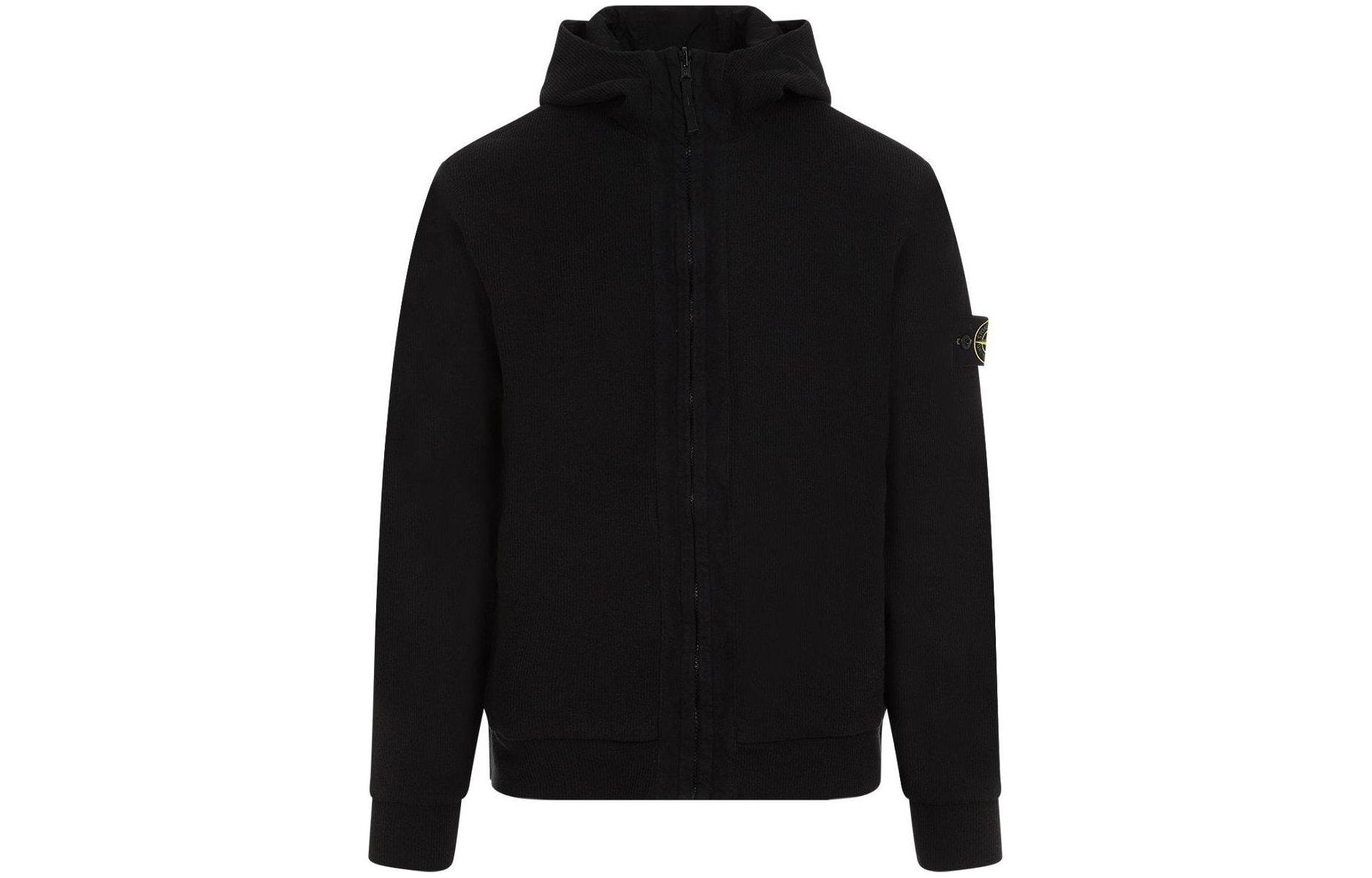 STONE ISLAND  Black Solid Color Hooded Casual Zip Jacket 801562456-V0029 圖 2