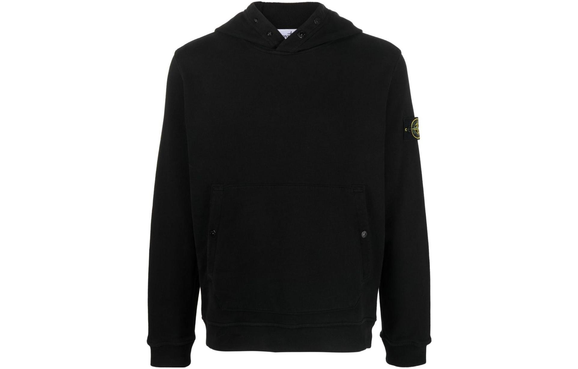 STONE ISLAND  Black Solid Color Hoodie Long Sleeve Pullover Sweatshirt 791561720-V0029