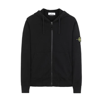 STONE ISLAND Black Solid Color Patch Zip-Up Hoodie Jacket. 731564220-v0029
