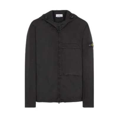 STONE ISLAND Black Solid Color Zip Hoodie Jacket with Large Pockets 791511414-V0029