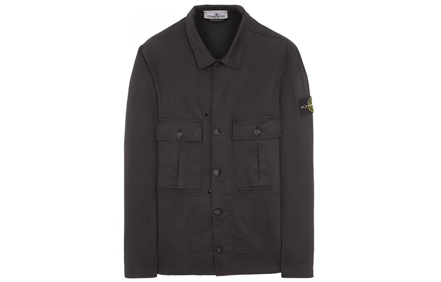 STONE ISLAND  Black Solid Single-Breasted Multi-Pocket Long Sleeve Jacket 791510414-V0029
