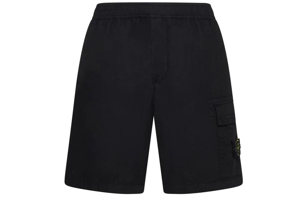 Stone Island  Black Solid Straight-Fit Casual Shorts. 8015L1803-V0029