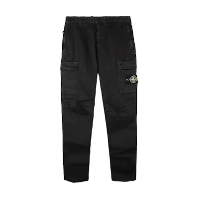 STONE ISLAND Black Straight-Cut Mid-Waist Casual Pants. 101530404-A0129
