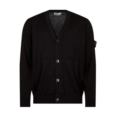 STONE ISLAND Black V-Neck Button Cardigan Sweater 7915511C4-V0029