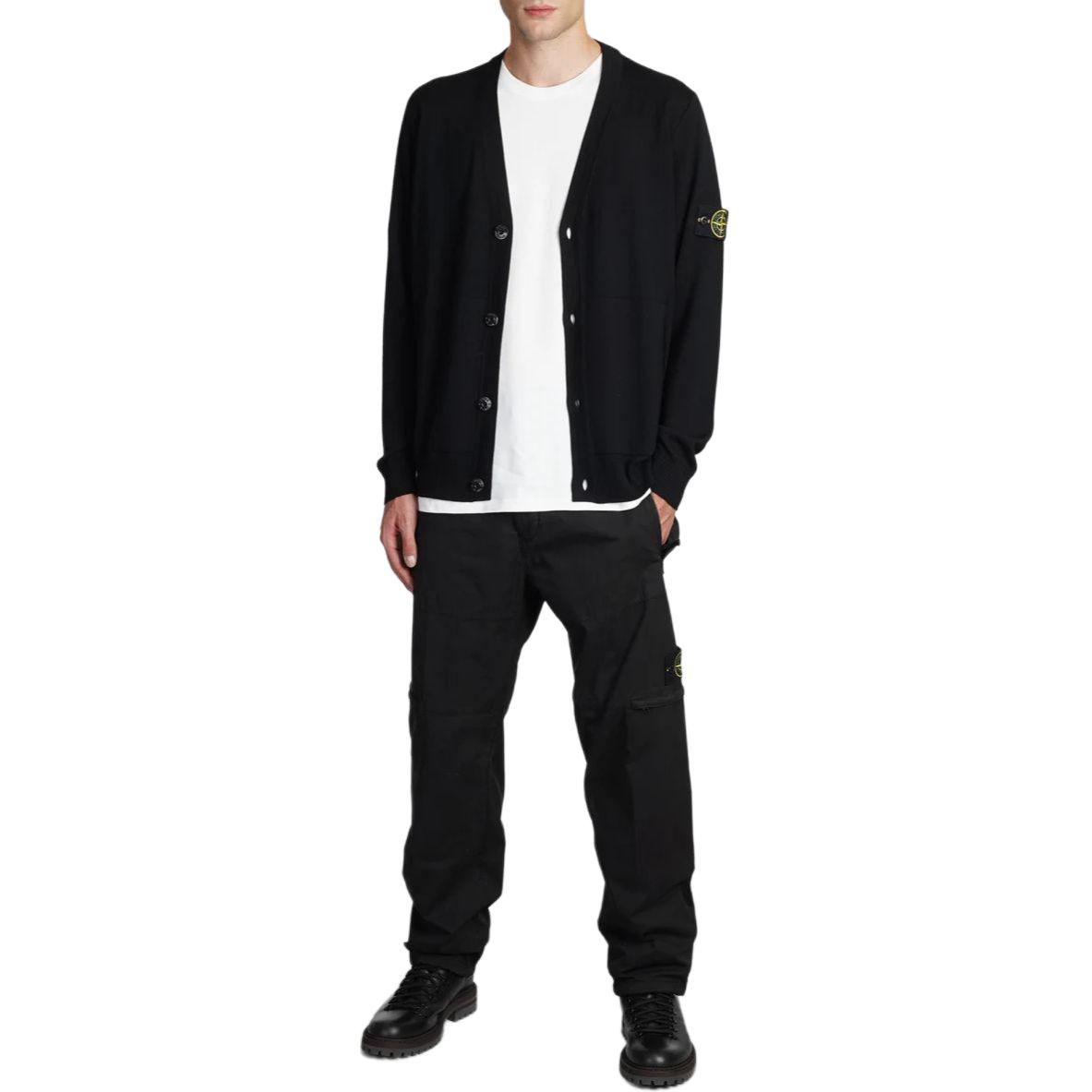 Details for STONE ISLAND Kardigan Butang Leher-V Hitam Sweater 7915511C4-V0029