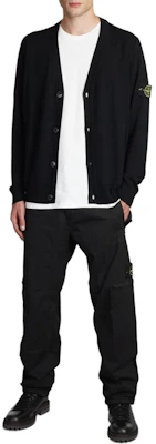 STONE ISLAND Kardigan Butang Leher-V Hitam Sweater 7915511C4-V0029 Details for STONE ISLAND Kardigan Butang Leher-V Hitam Sweater 7915511C4-V0029