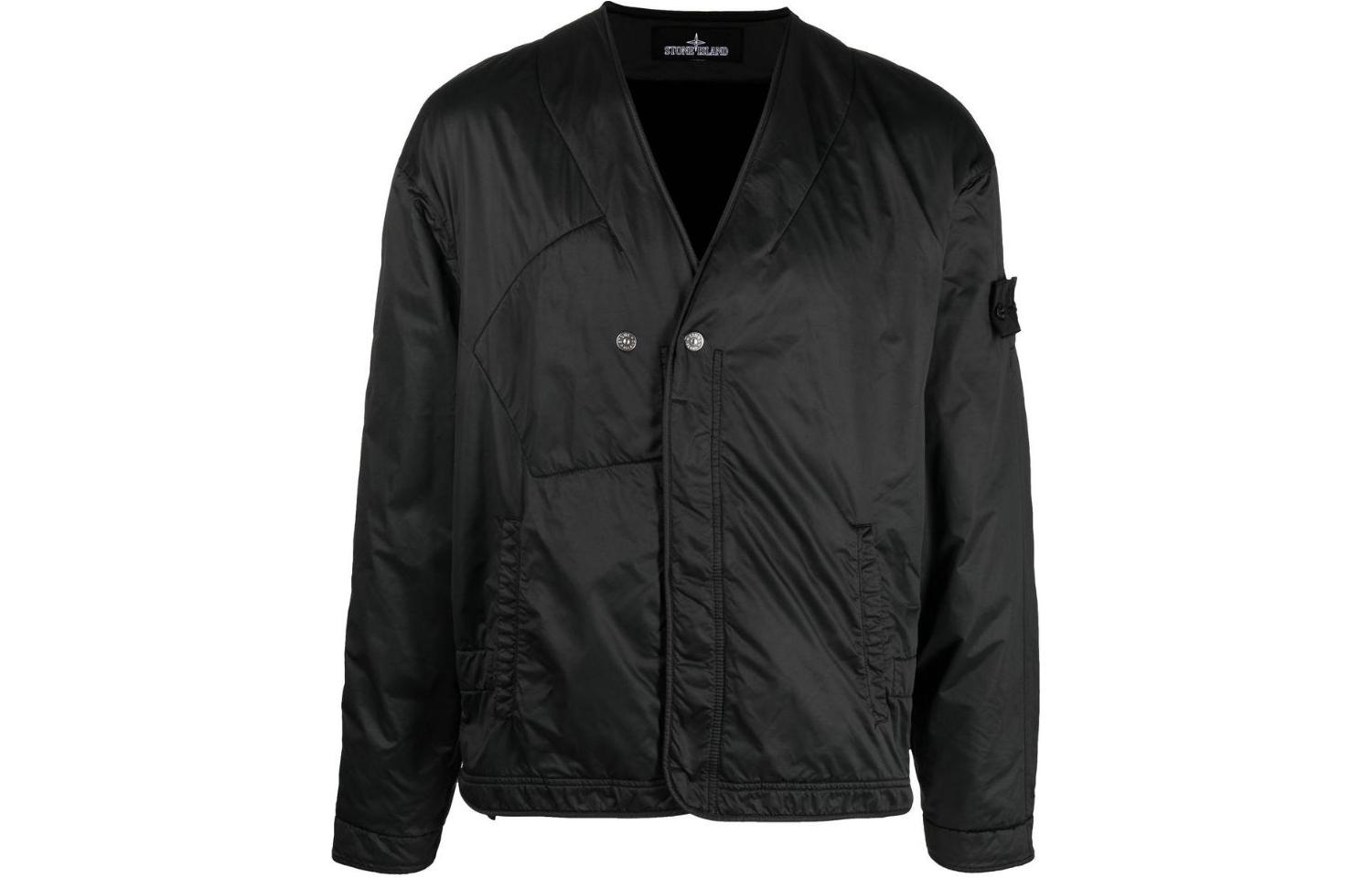 STONE ISLAND  Black V-Neck Zip-Up Long Sleeve Jacket 771940328-V2029