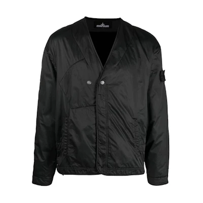 STONE ISLAND Black V-Neck Zip-Up Long Sleeve Jacket 771940328-V2029