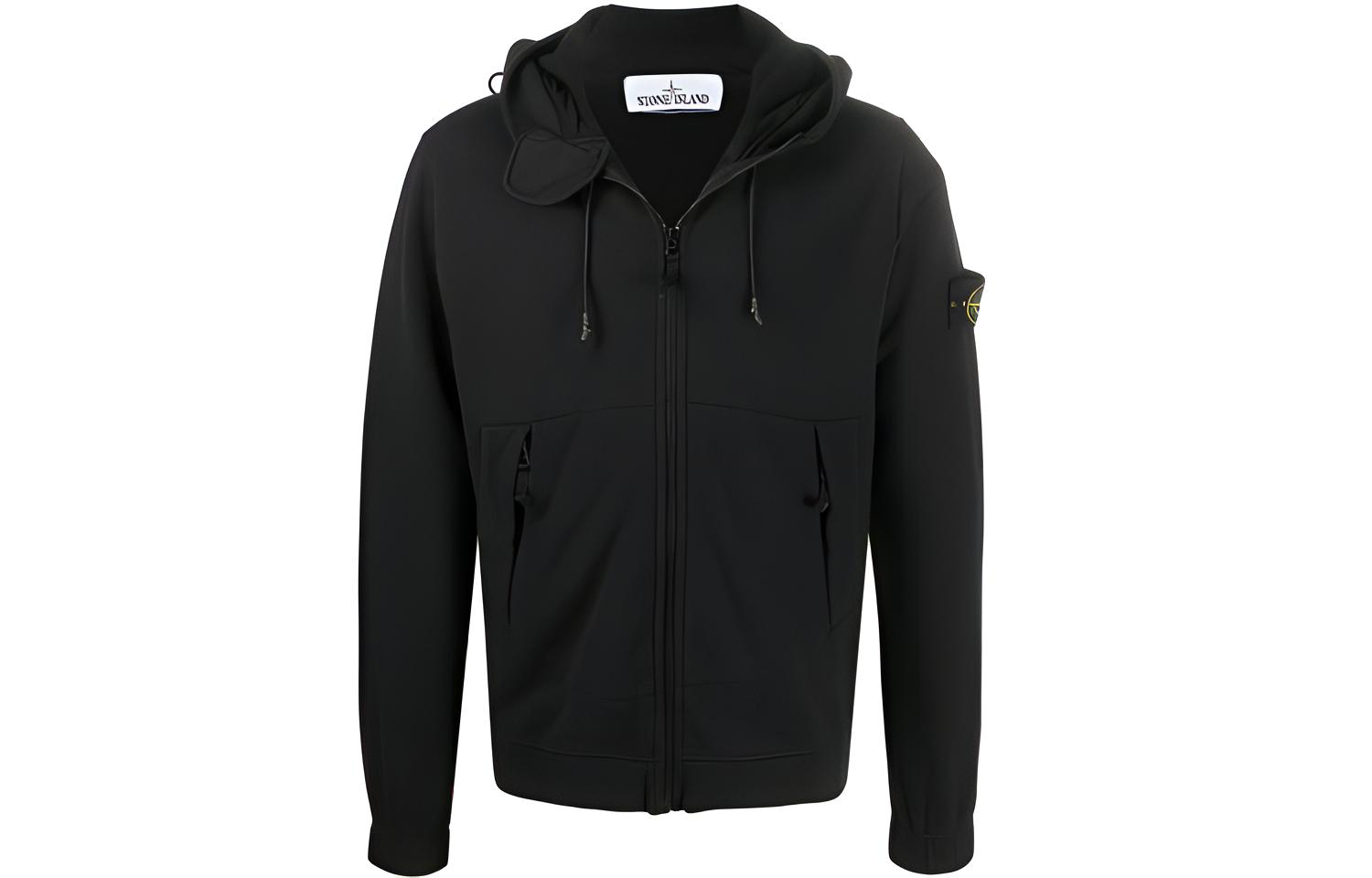 STONE ISLAND  Black Zip-Up Hoodie Long Sleeve 731561420-C0029