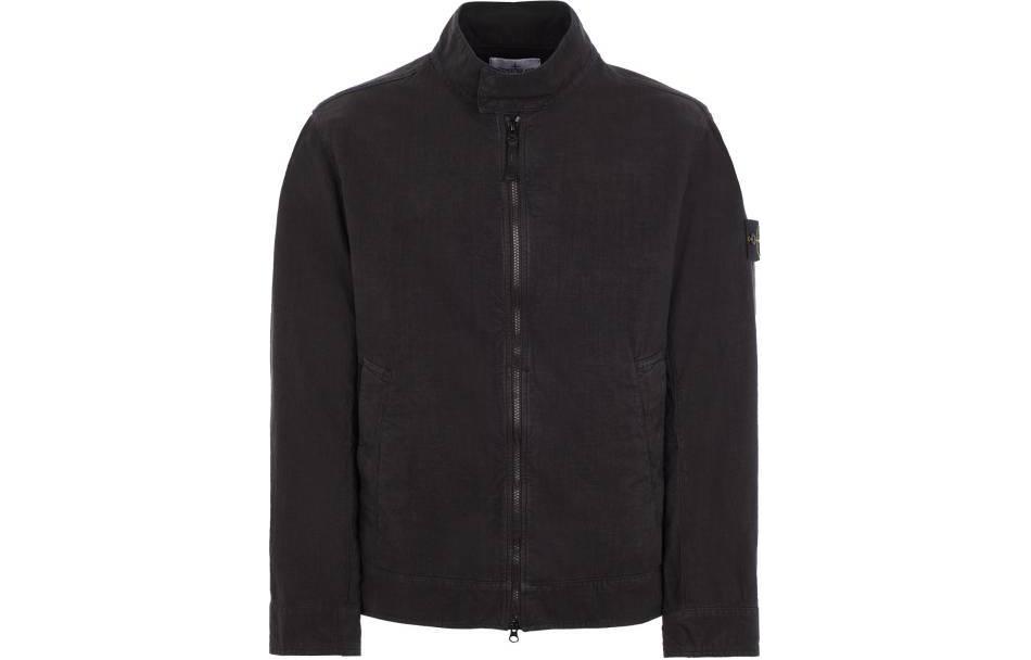 STONE ISLAND  Black Zip-Up Jacket with Logo and Stand Collar. 801542130-V0029