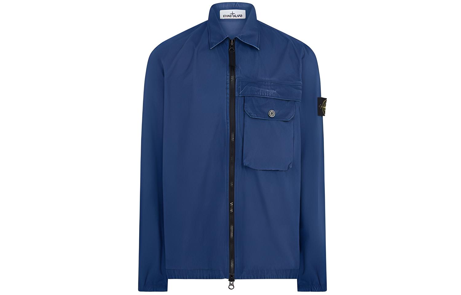 STONE ISLAND  Blue Cotton Dyed Jacket with Zipper Pockets 7315107WN-V0143