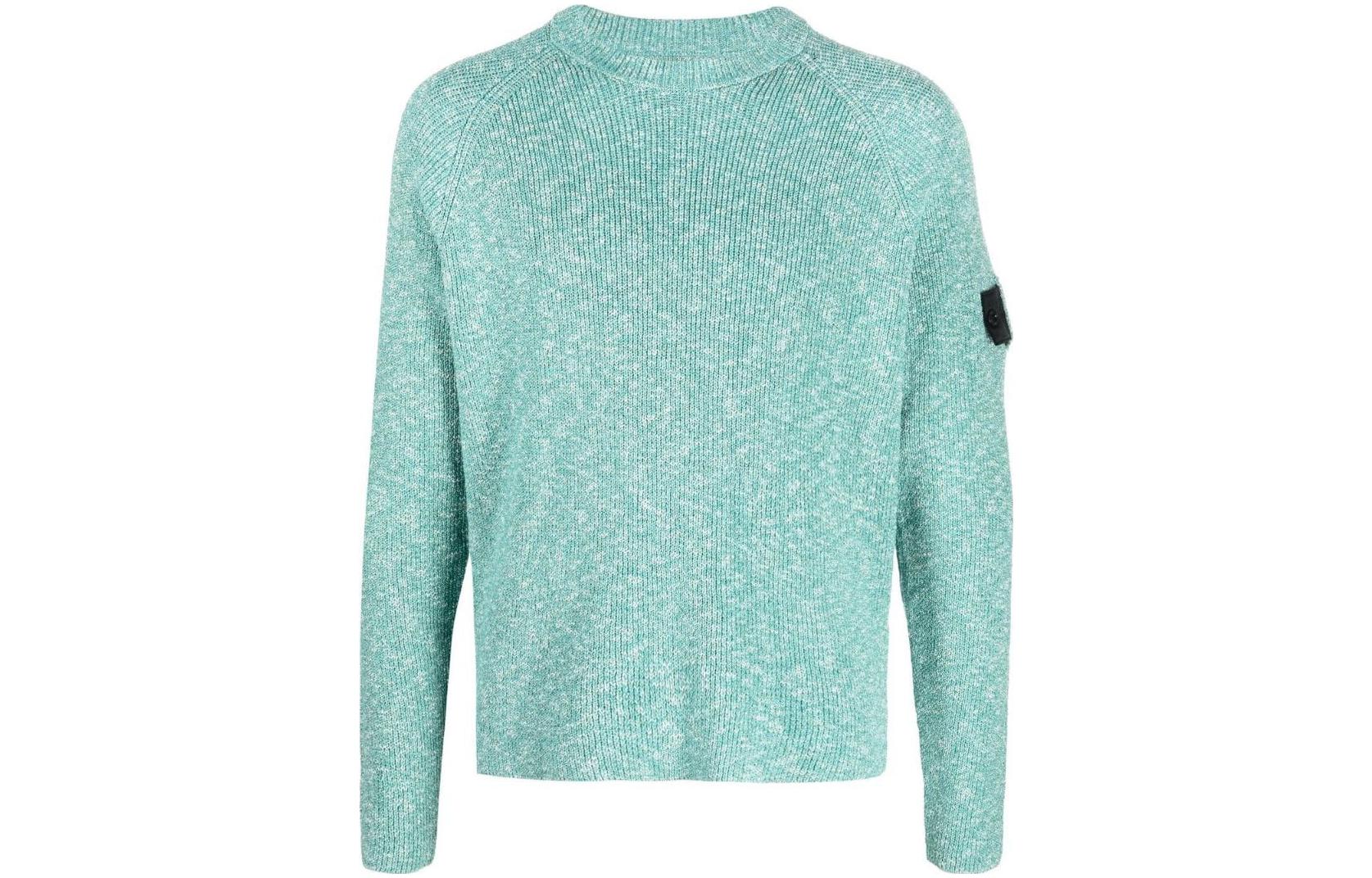 Stone Island  Blue Crew Neck Knit Sweater with Logo Patch. 78195121RV0042