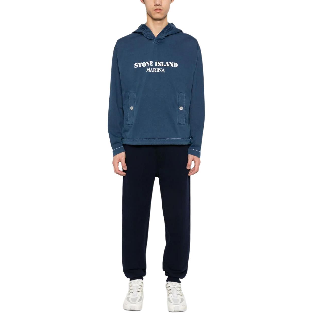 STONE ISLAND  Blue Pullover Hoodie with Logo Lettering Loose Fit 8015615X2-V0127 圖 3