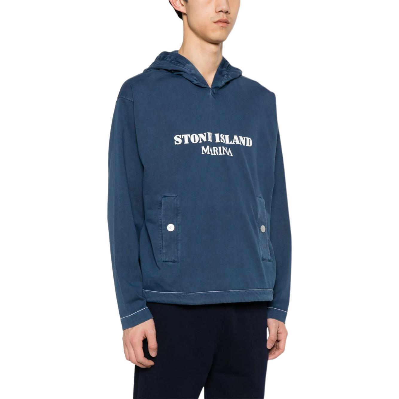 STONE ISLAND  Blue Pullover Hoodie with Logo Lettering Loose Fit 8015615X2-V0127 圖 5