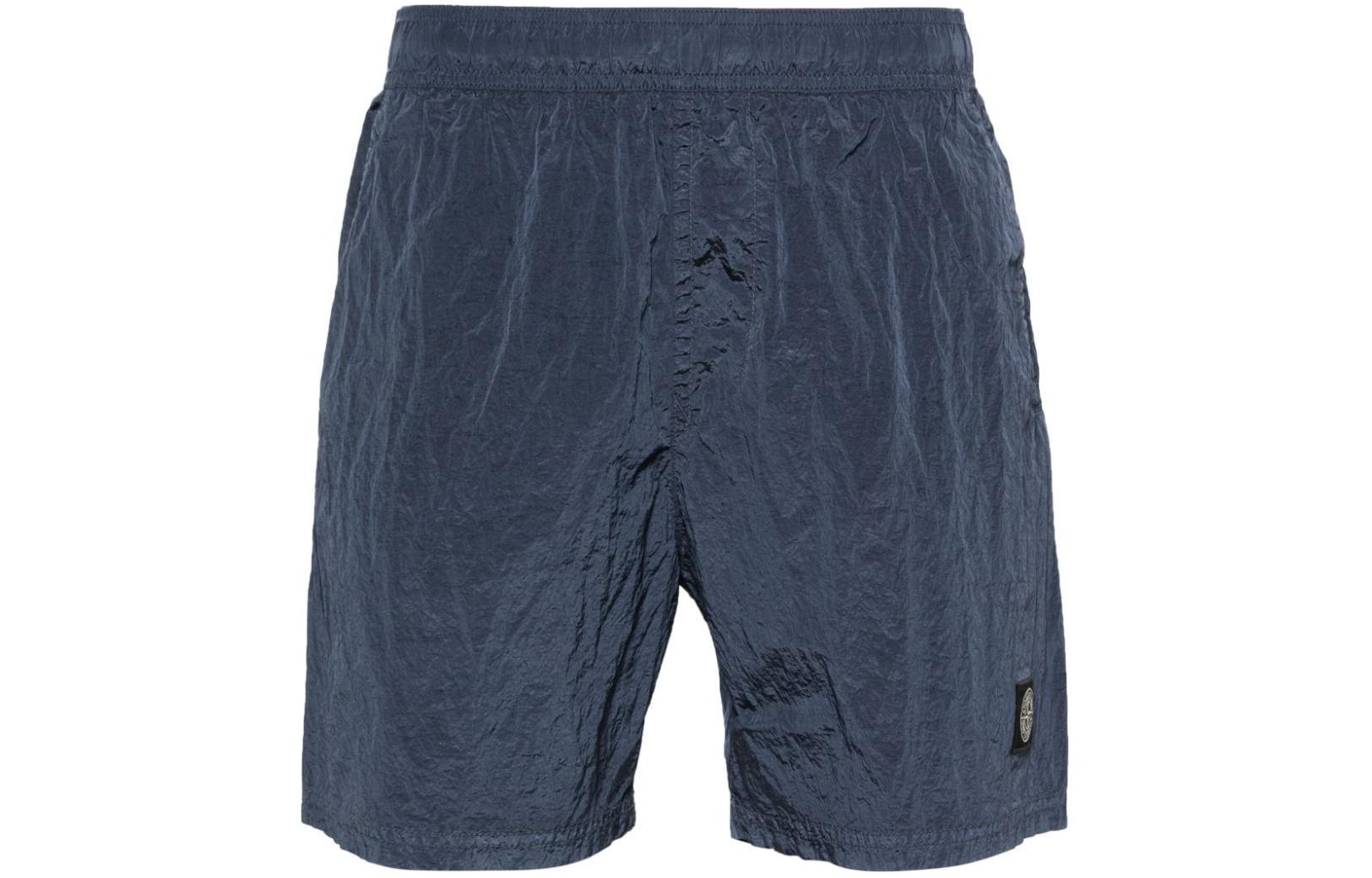 STONE ISLAND  Blue Relaxed Fit Logo Elastic Waist Casual Shorts. 8015B0943-V0024