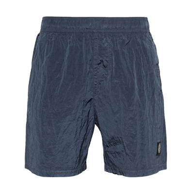 STONE ISLAND Blue Relaxed Fit Logo Elastic Waist Casual Shorts. 8015B0943-V0024