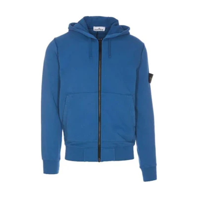 STONE ISLAND Blue Solid Color Zip-Up Hoodie with Hood. 811564251-V0024