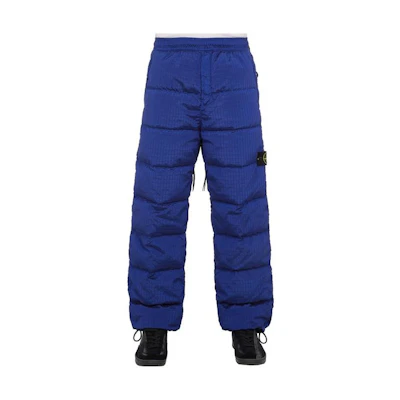 STONE ISLAND Blue Solid Elastic Waist Long Down Pants 791531232-v0022