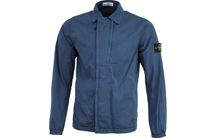 STONE ISLAND  Blue Workwear Jacket with Chest Diagonal Zipper Shirt Style 721510408-V0028