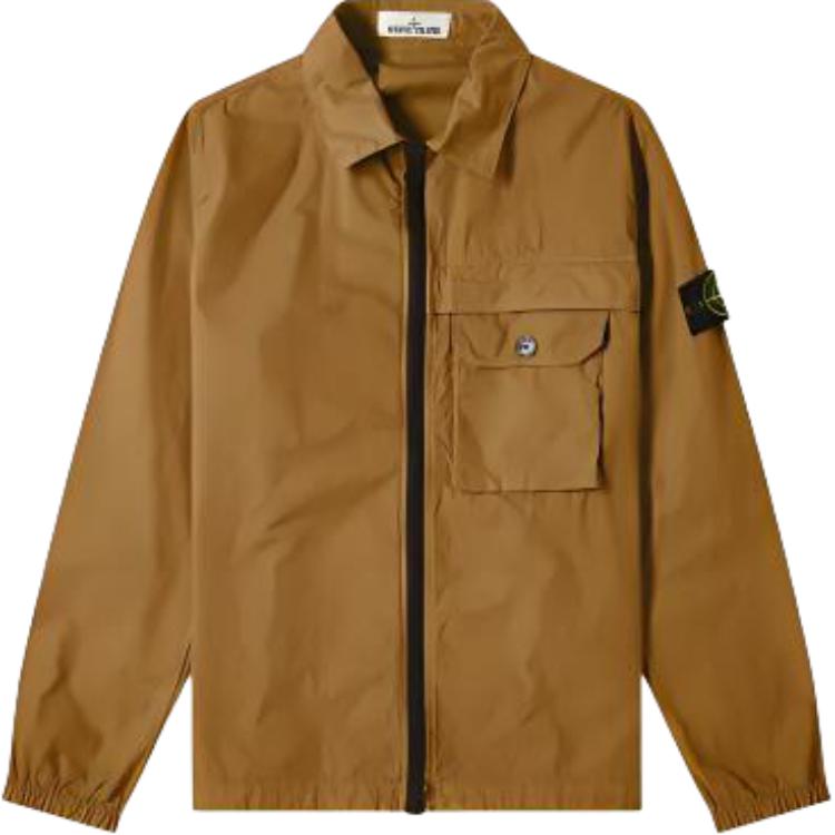 STONE ISLAND  Brown Solid Zip-Up Collared Long-Sleeve Jacket. 7315107WN-V0171