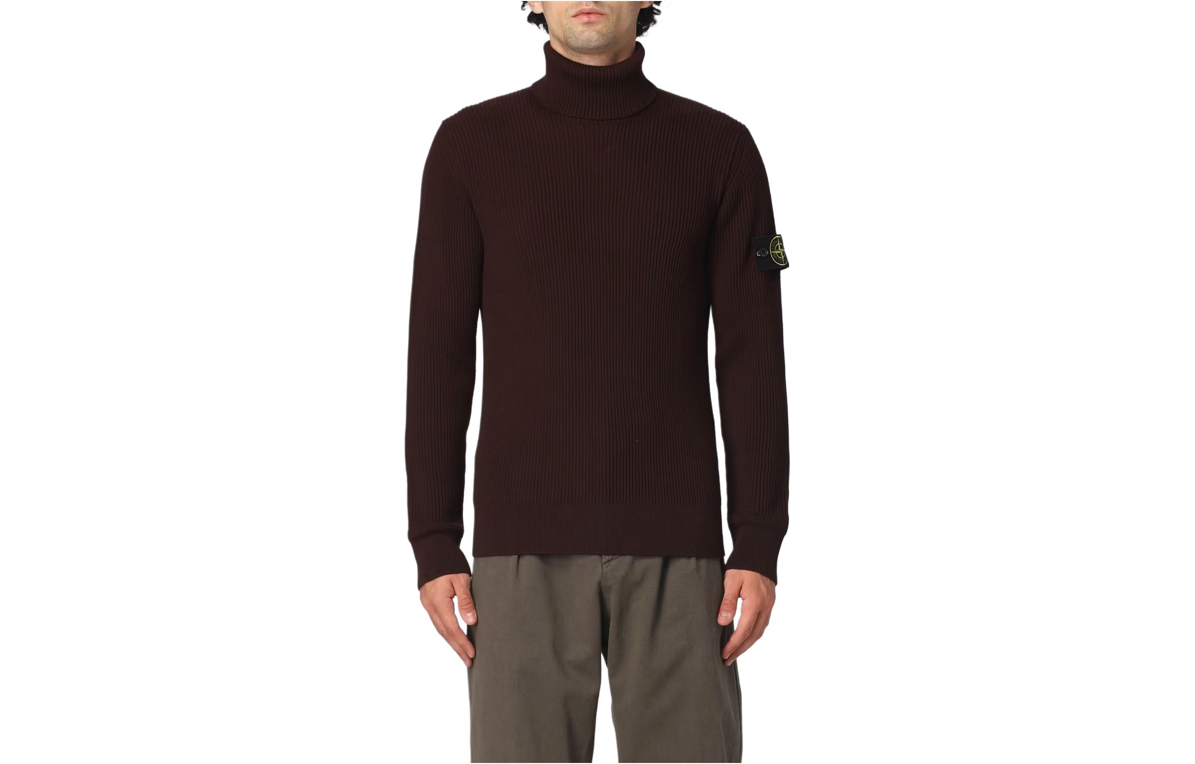 STONE ISLAND  Casual High-Neck Sweater Brown Long Sleeve Pullover. 7915506A2-V0011