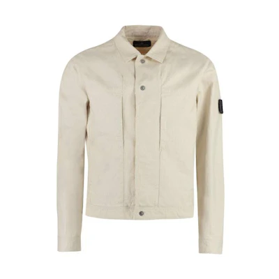 STONE ISLAND Casual Jacket with Logo Badge on Sleeve - Khaki Color. 781940314-V0035