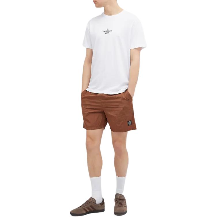 Lookbook STONE ISLAND  Casual Solid Elastic Straight Shorts Dark Brown 8015B0943-V0013