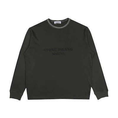 Stone Island Charcoal Crewneck Slim Fit Striped Logo Long Sleeve Sweatshirt 8015206X4-V0165